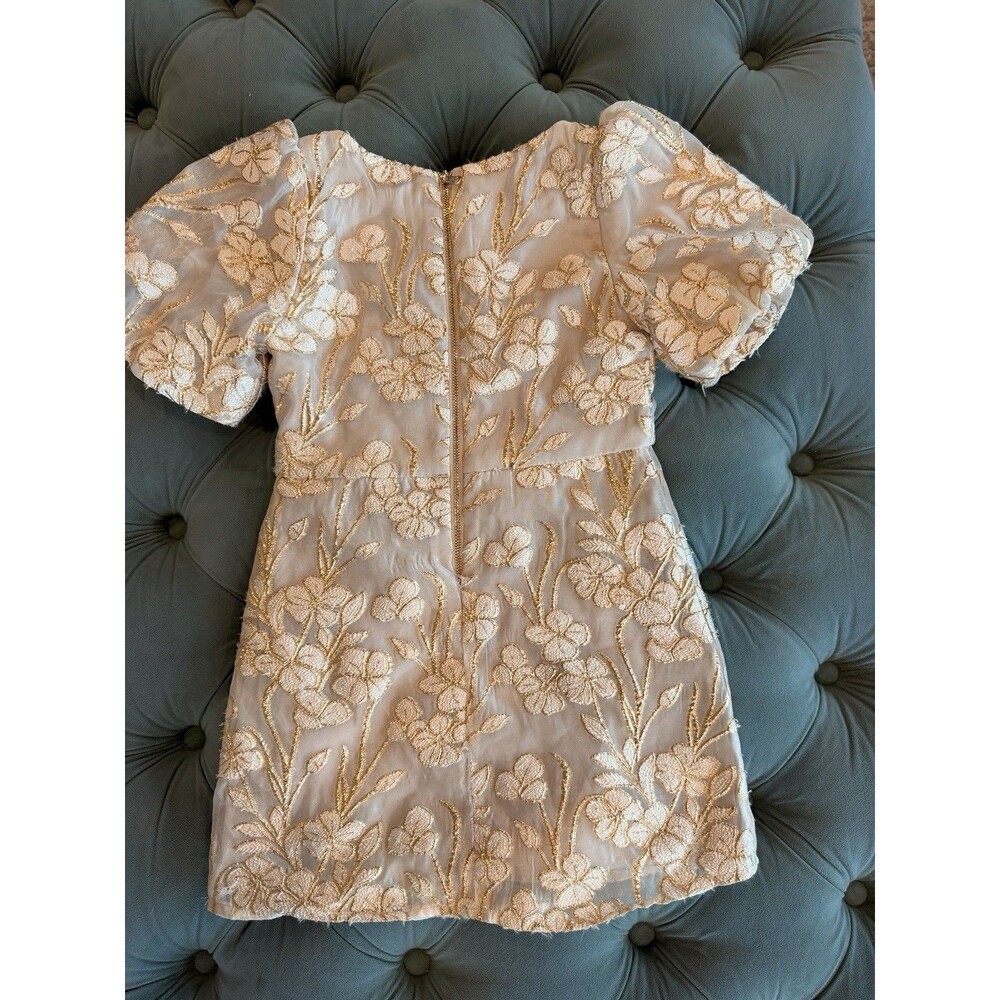 GB girls size 5 Ivory Gold Floral Brocade Puff Sleeve Party Dress - Picture 4 of 5